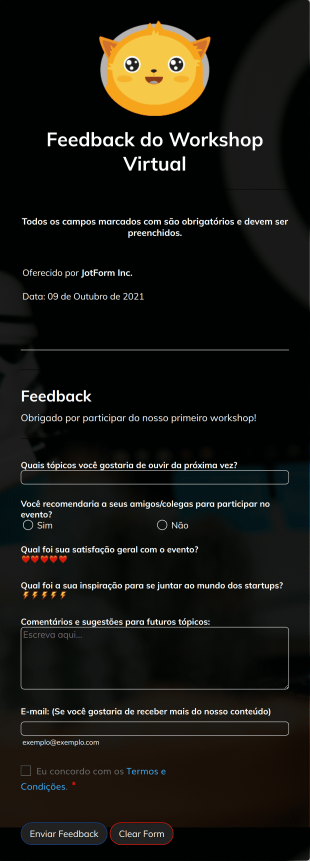 Formulário De Feedback Do Workshop Virtual Form Template