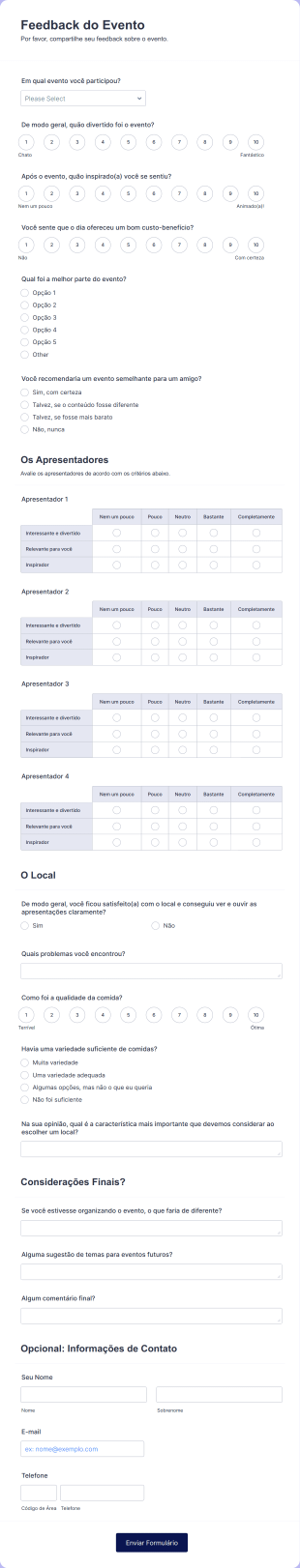 Formulário De Feedback Para Eventos Form Template