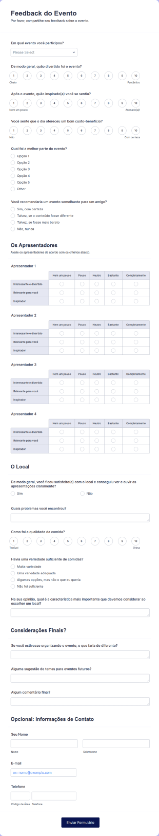 Formulário De Feedback Para Eventos