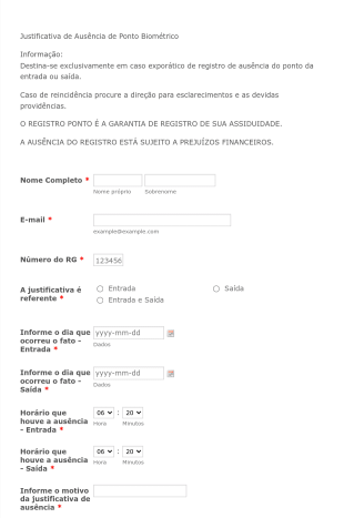 Formulário De Folha De Ponto Complementar