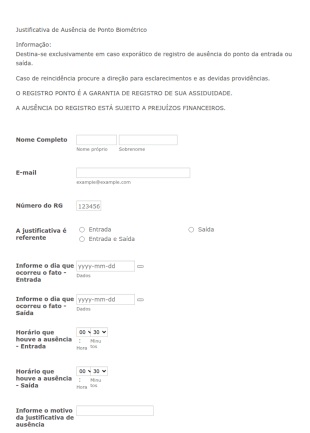 Formulário De Folha De Ponto Complementar