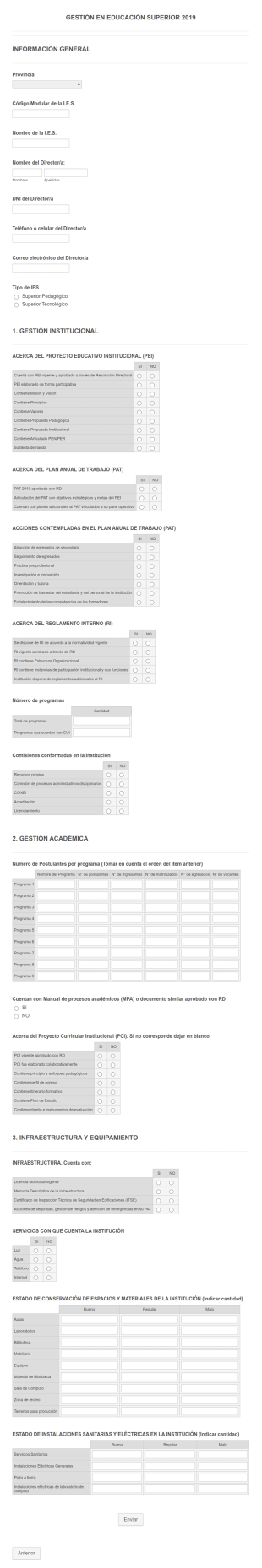 Formulario De Gestión De Educación Superior