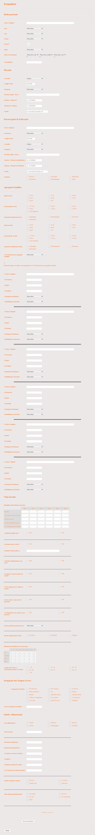 Formulário De Informação Do Estudante