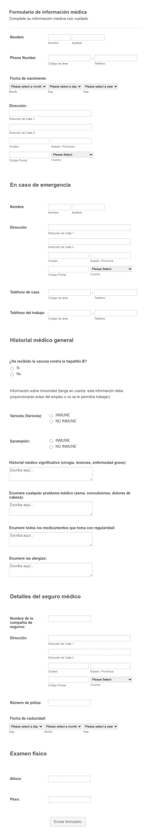 Formulario De Información De Empleo Médico