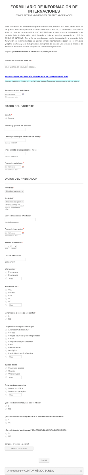 Formulario De Información De Internaciones Primer Informe _ 9667674