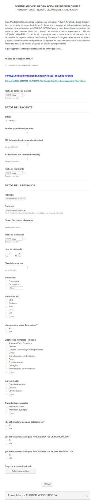 Formulario De Información De Internaciones Primer Informe _ 9667674