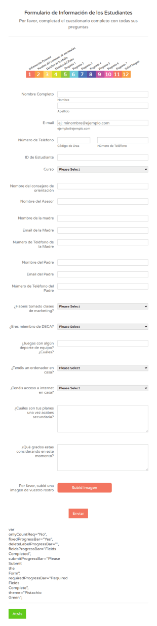Formulario De Información De Los Estudiantes