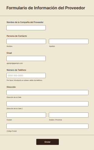 Formulario De Información De Proveedores