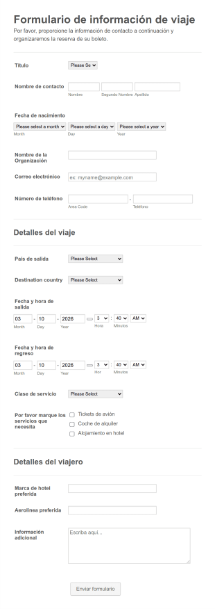 Formulario De Información De Viaje