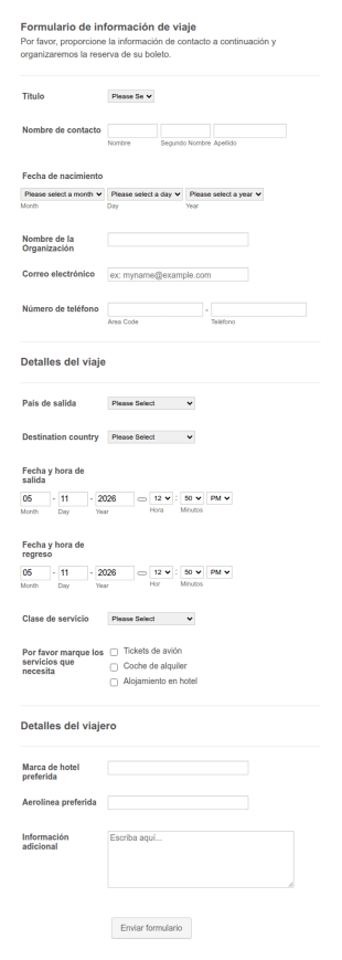 Formulario De Información De Viaje