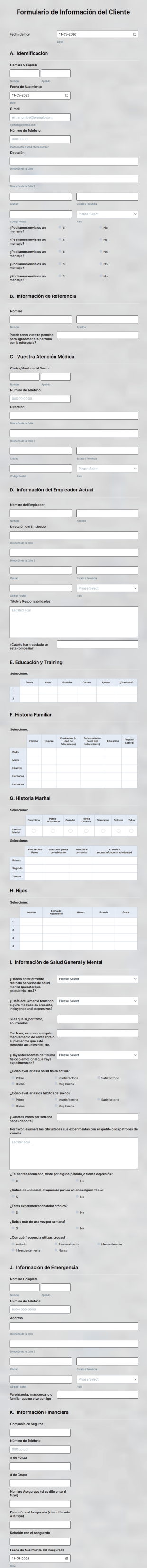 Formulario De Información Del Cliente