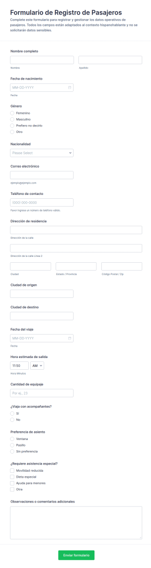 Formulario De Información Del Pasajero