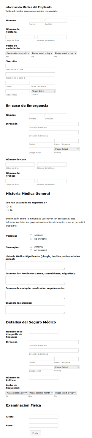 Formulario De Información Médica Del Empleado