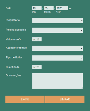 Formulário De Informações Da Piscina