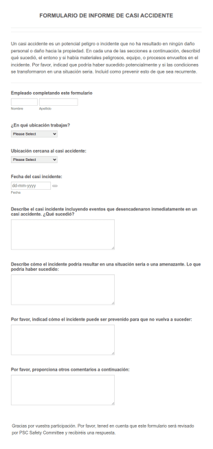 Formulario De Informe De Casi Incidente