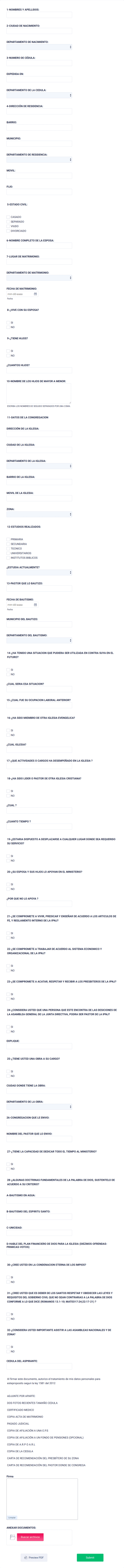 Formulario De Ingreso Al Pastorado