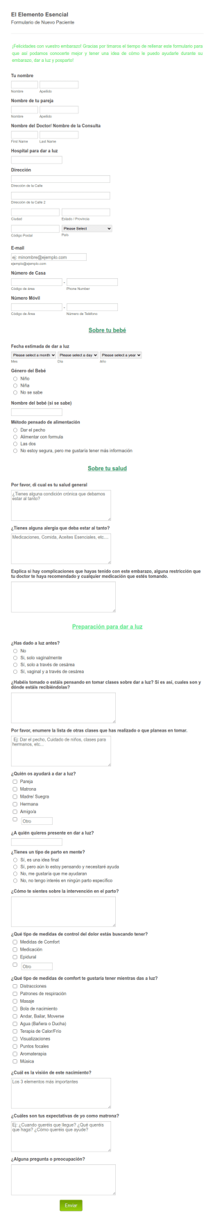 Formulario De Ingreso Con Matrona