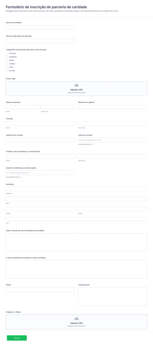 Formulário De Inscrição De Parceria De Caridade