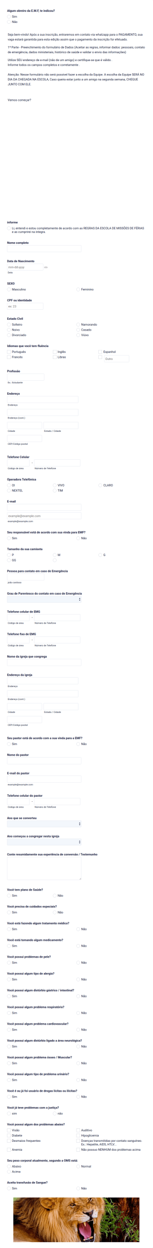 Formulário De Inscrição Em Escola Religiosa