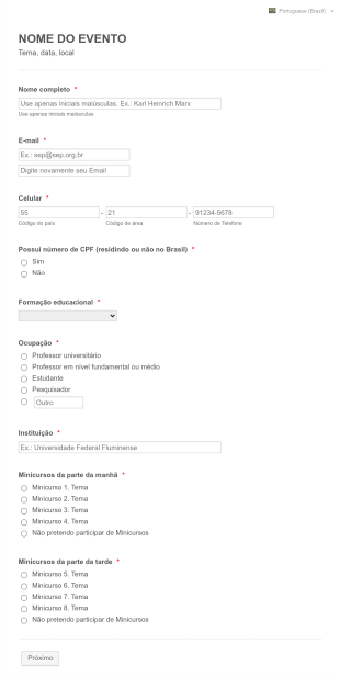 Formulário De Inscrição Em Evento Científico Form Template