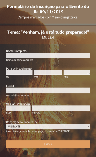 Formulário De Inscrição Em Evento
