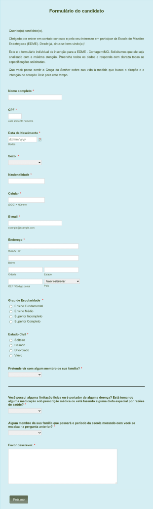Formulário De Inscrição Em Instituição
