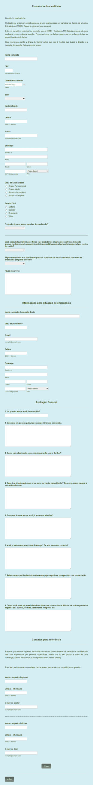 Formulário De Inscrição Em Instituição