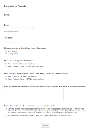 Formulário De Inscrição Em Passeio