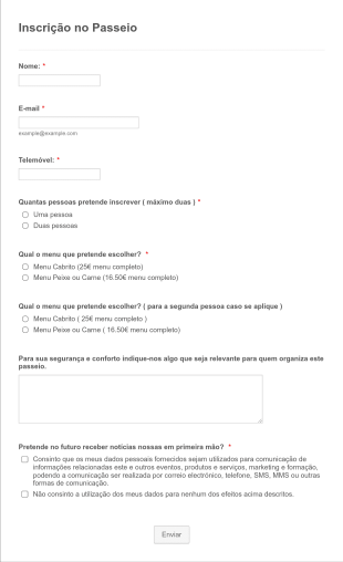 Formulário De Inscrição Em Passeio Form Template