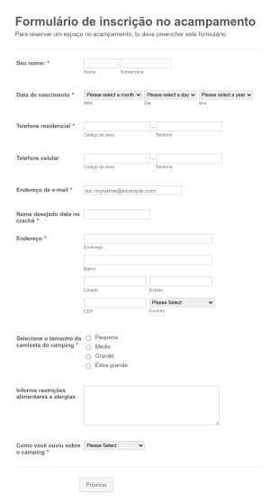 Formulário De Inscrição No Acampamento Form Template