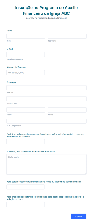 Formulário De Inscrição No Programa De Auxílio Financeiro Da Igreja Durante A COVID 19 Form Template