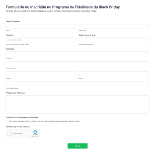 Formulário De Inscrição No Programa De Fidelidade Da Black Friday