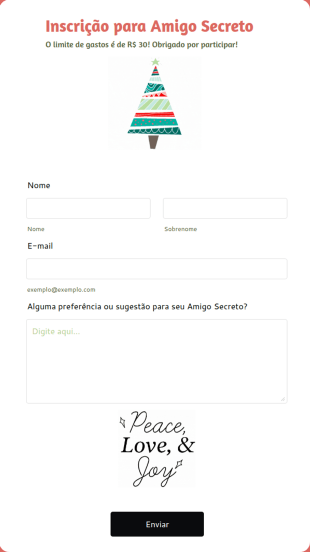 Formulário De Inscrição Para Amigo Secreto