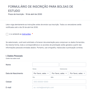Formulário De Inscrição Para Bolsas De Estudo Form Template