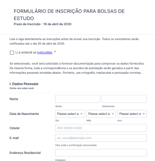 Formulário De Inscrição Para Bolsas De Estudo