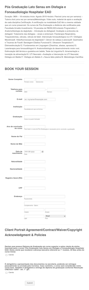 Formulário De Inscrição Para Curso De Pós Graduação