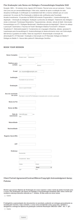 Formulário De Inscrição Para Curso De Pós Graduação