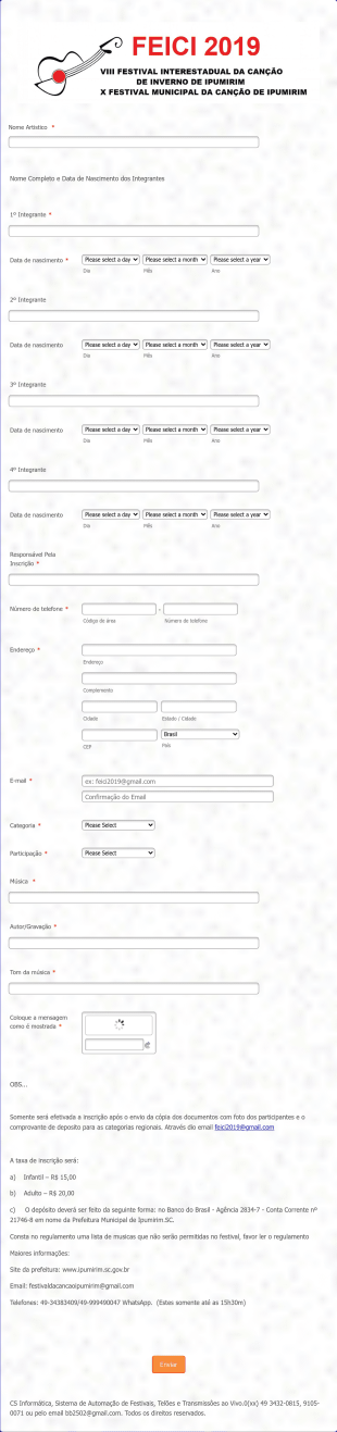 Formulário De Inscrição Para Evento Musical