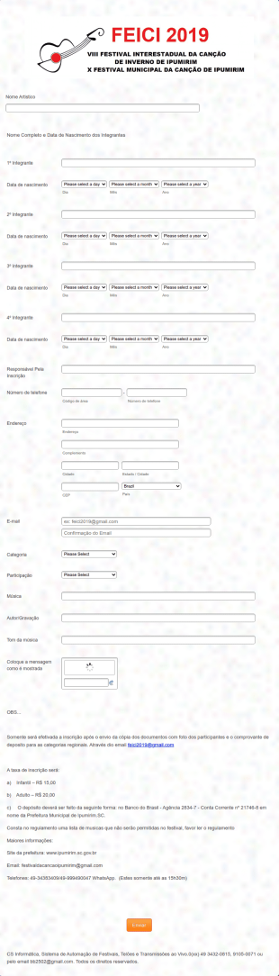Formulário De Inscrição Para Evento Musical
