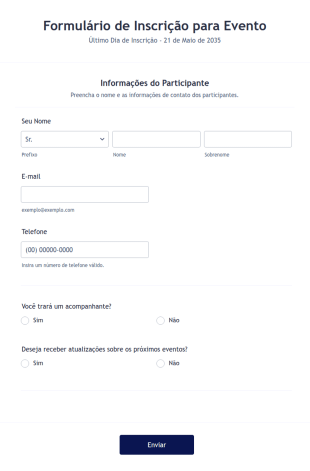 Formulário De Inscrição Para Evento