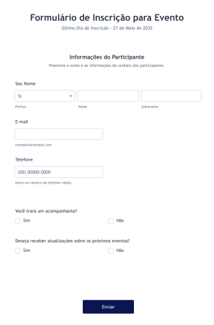 Formulário De Inscrição Para Evento Form Template