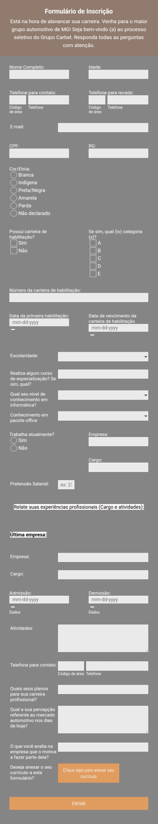 Formulário De Inscrição Para Oportunidades Profissionais