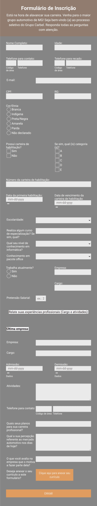 Formulário De Inscrição Para Oportunidades Profissionais