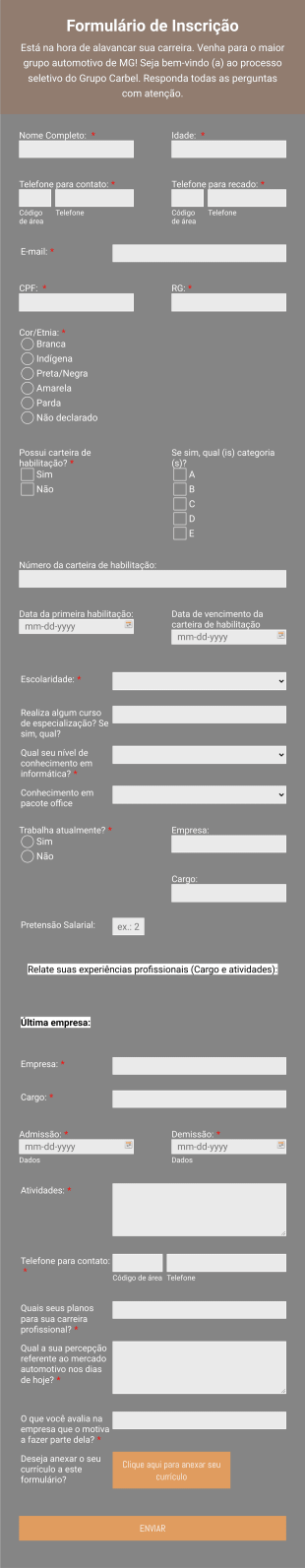 Formulário De Inscrição Para Oportunidades Profissionais Form Template