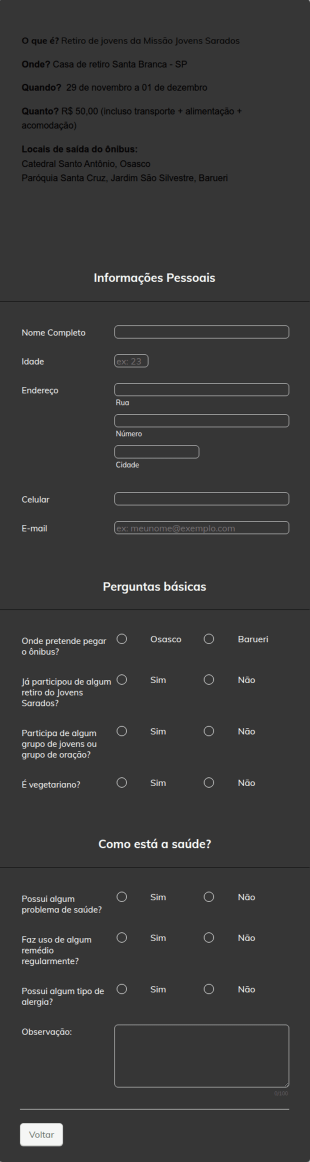 Formulário De Inscrição Para Participação Em Retiro Religioso