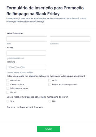 Formulário De Inscrição Para Promoção Relâmpago Na Black Friday