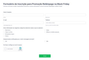 Formulário De Inscrição Para Promoção Relâmpago Na Black Friday