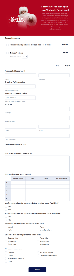 Formulário De Inscrição Para Visita Do Papai Noel