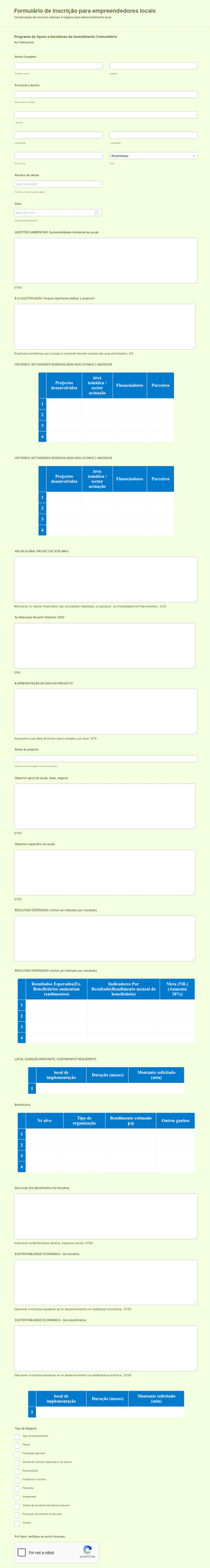 Formulário De Inscrição Para Empreendedores Locais