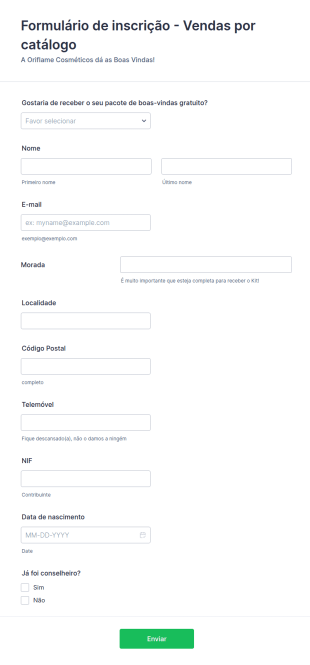 Formulário De Inscrição Vendas Por Catálogo